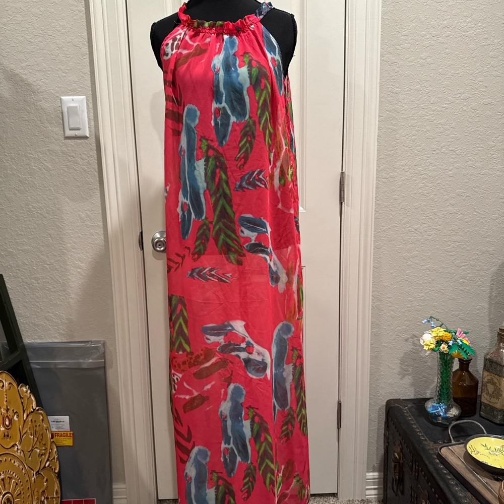 TEMU Sheer Vibrant Maxi Dress with Leaf Print